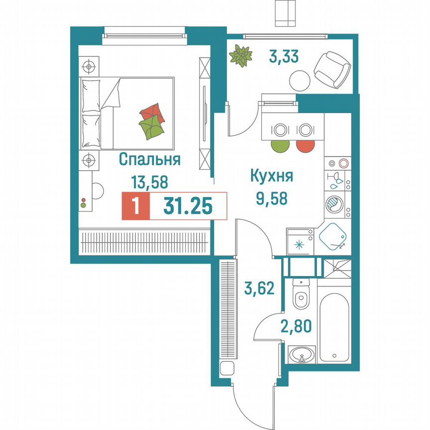 1-к. квартира, 31,3 м², 11/18 эт.