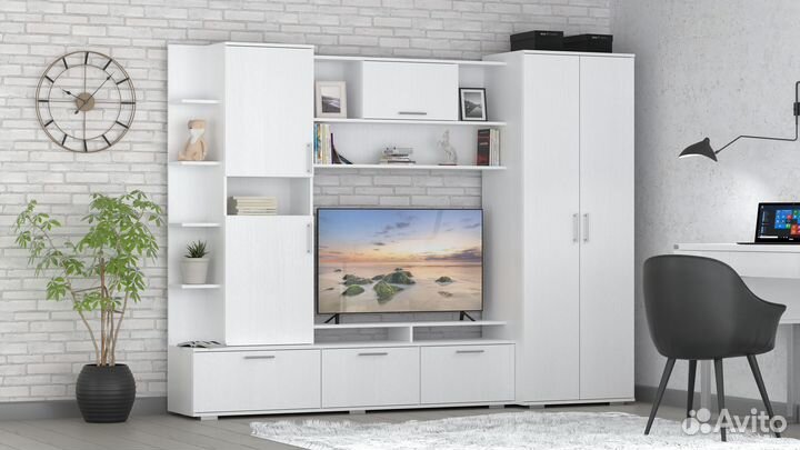 Стенка в гостиную Анис в белом цвете