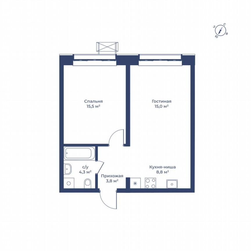 1-к. квартира, 47,4 м², 1/14 эт.