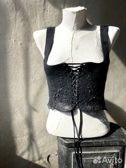 Черный корсет из шерсти, Винтаж готический корсет
