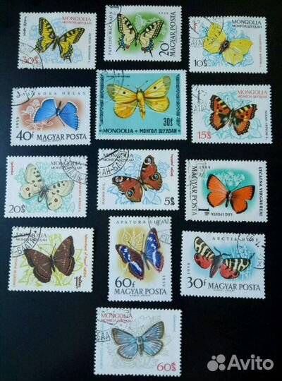 Марки бабочки и жуки