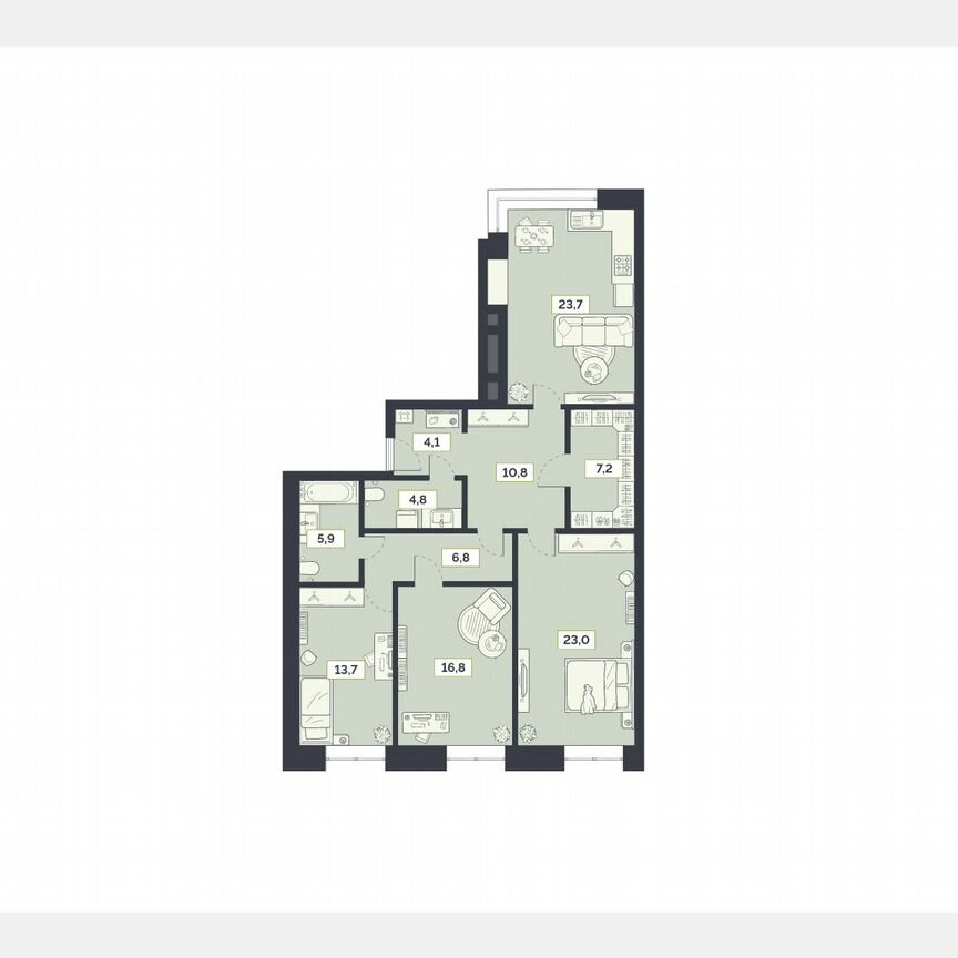 3-к. квартира, 116,8 м², 3/27 эт.