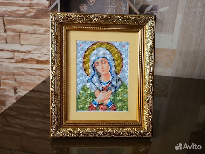 Икона Богородицы Умиление вышивка бисером