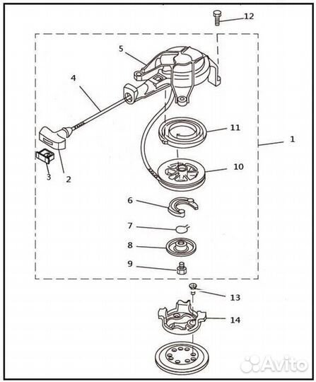 Ручной стартер Yamaha (Ямаха) и аналоги 2.5 л.с 4т