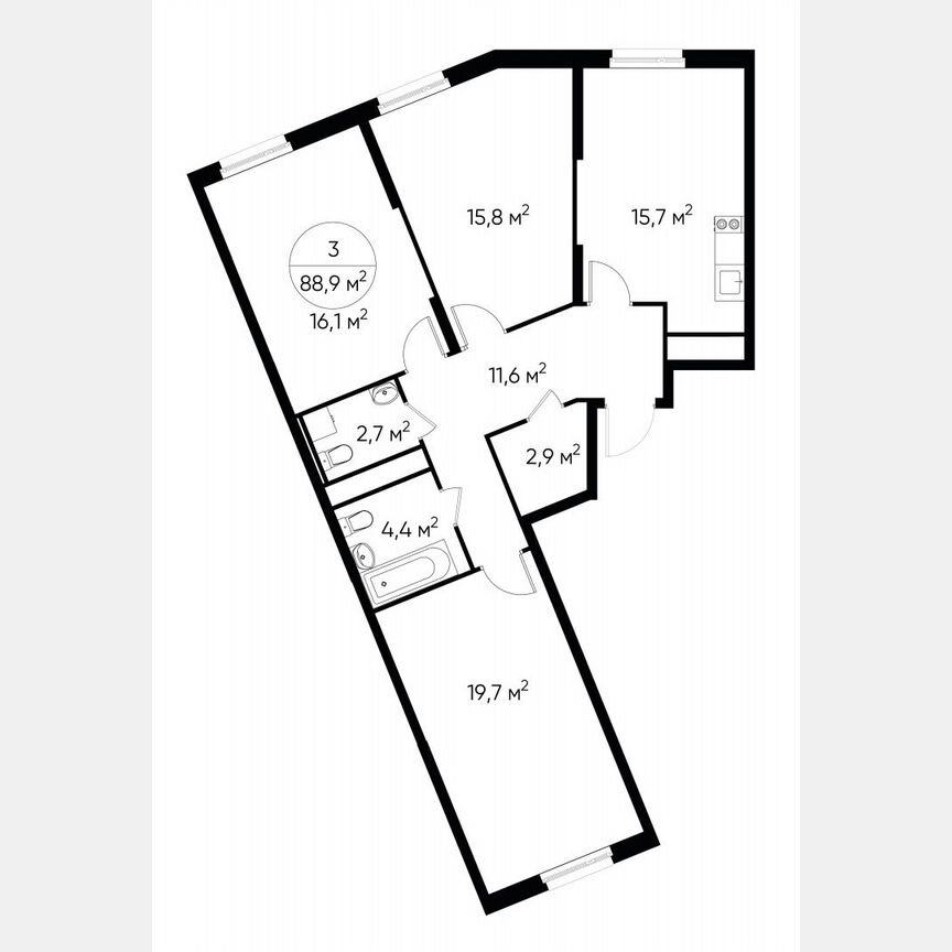 3-к. квартира, 88,9 м², 11/17 эт.
