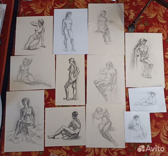 Зарисовки.Фигура. Графика. Уголь, простой карандаш