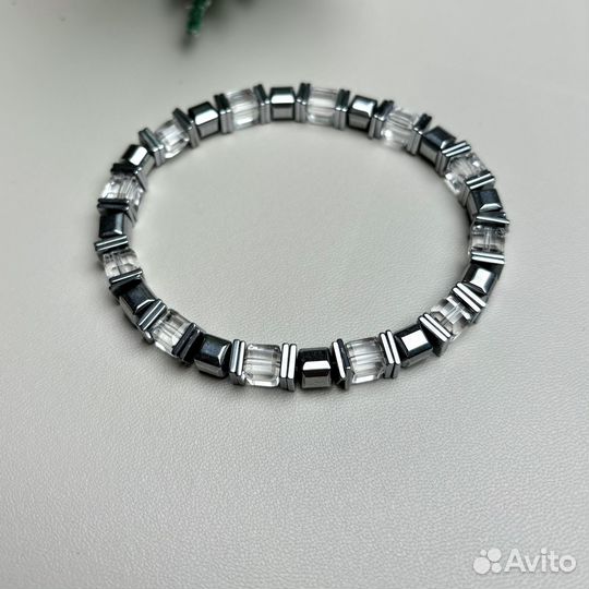 Браслет мужской из горного хрусталя