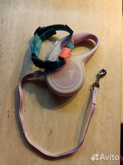 Поводок рулетка для собак и ошейник светящийся