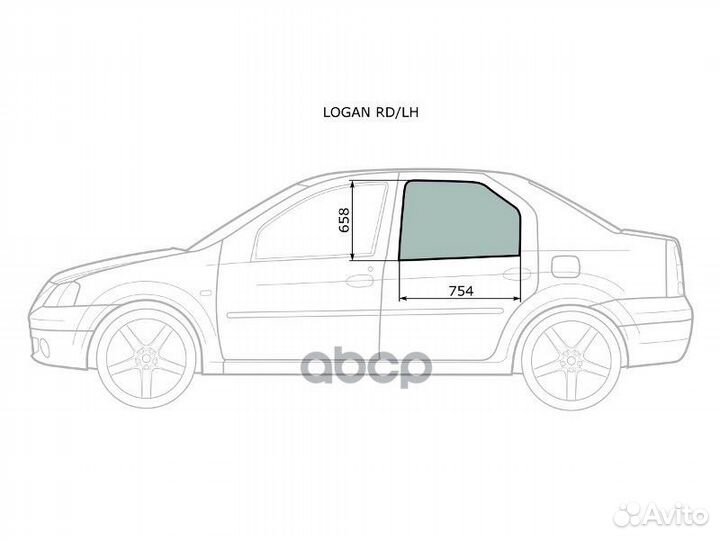 Стекло боковое опускное (Сзади/ Слева/ Цвет зел