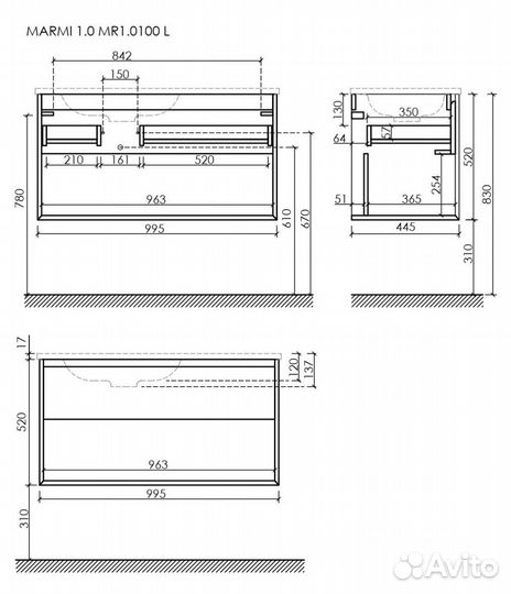 Тумба с раковиной Sancos Marmi 1.0 100 L дуб галиф