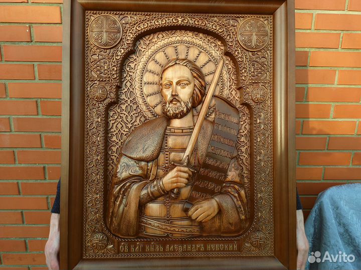 Икона Александра Невского из массива дуба