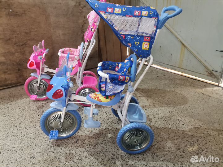 Детский велосипед с родительской ручкой с качалкой