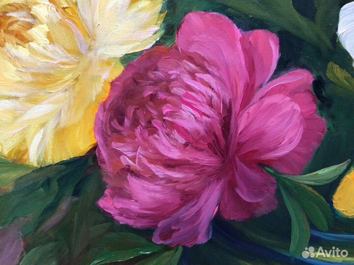 Картина»Яркие пионы» холст масло 40 х50 см