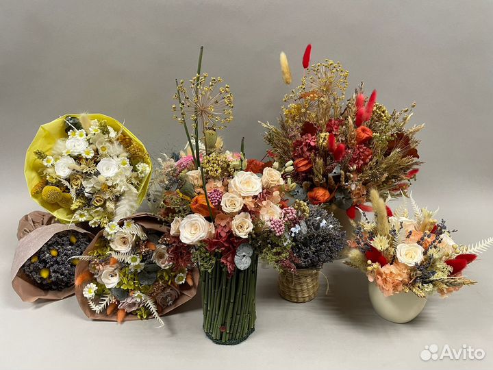 Букеты из сухоцветов и стабилизированных цветов