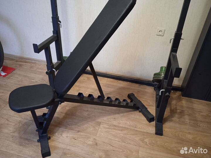 Стойки и скамья для жима штанги, штанга