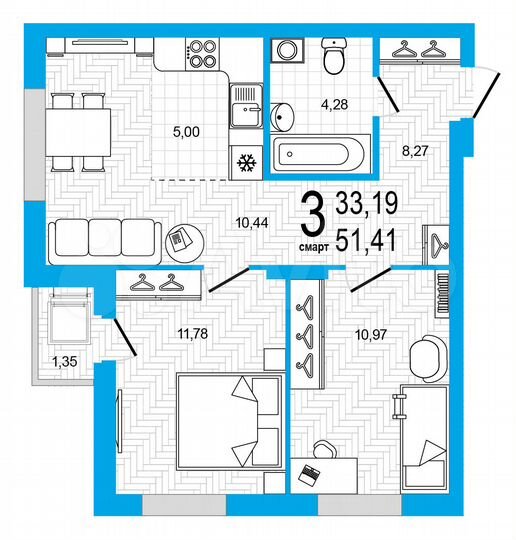 3-к. квартира, 51,4 м², 18/18 эт.