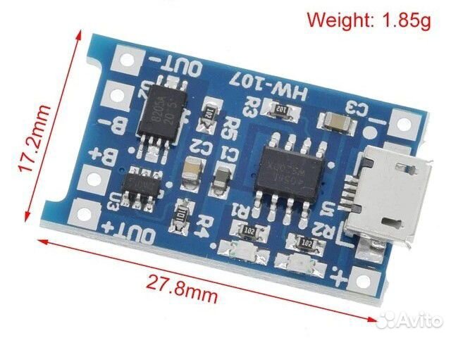 Плата заряда с защитой, microusb TP4056 1A