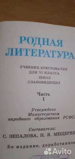 Учебник для слабовидящих. Родная литература