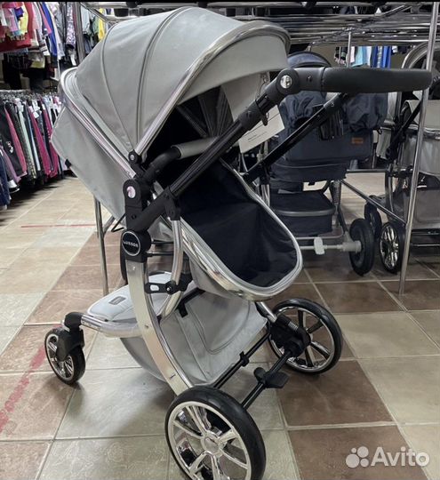 Коляска 3 в 1 (серебро Эко кожа )