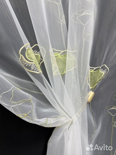Штора органза белая с рисунком тюль 3 м