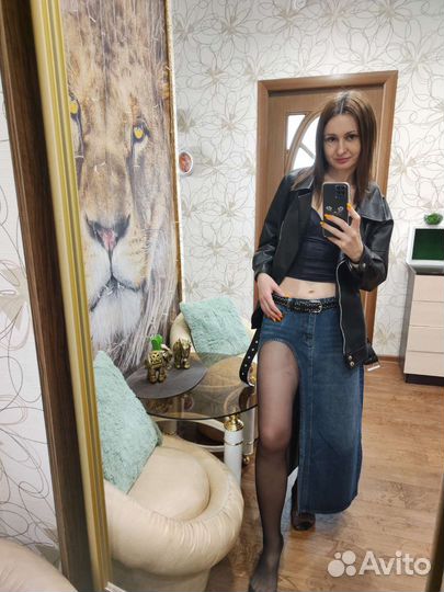 Джинсовая юбка длинная с разрезом