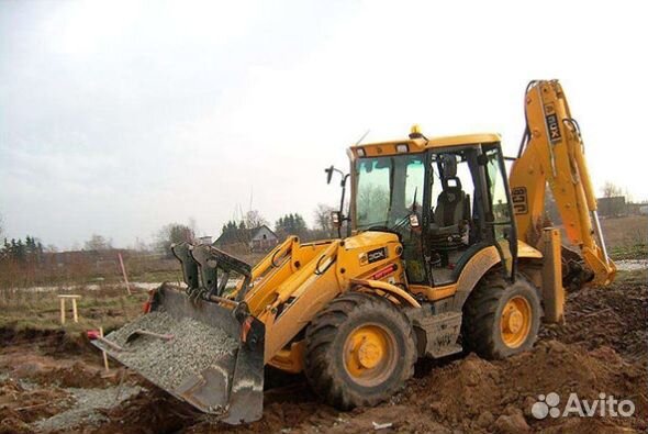 Аренда экскаватора погрузчика JCB, услуги трактора