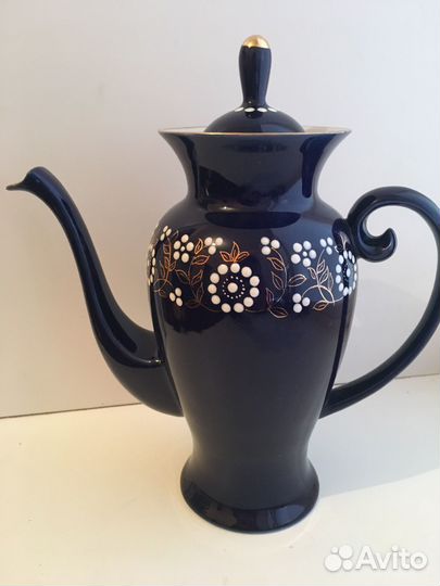 Кофейник фарфоровый, СССР. Кобальт с позолотой