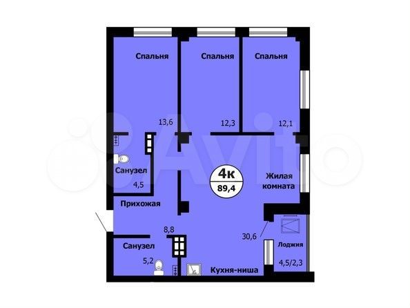 4-к. квартира, 89,4 м², 5/21 эт.