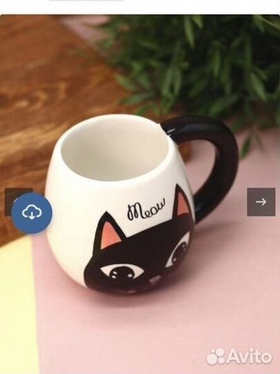 Кружка с ложкой киска керамика