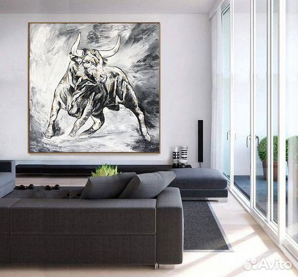 Стильная картина маслом на холсте бык
