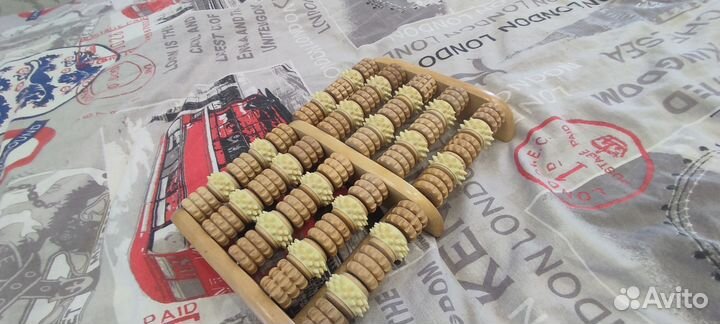 Роликовый деревянный массажер счеты для тела и ног