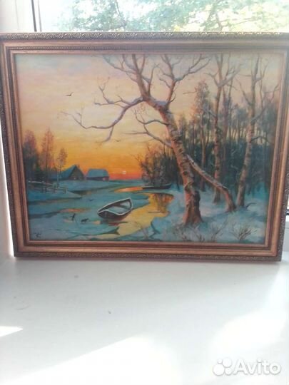 Картина маслом на холсте пейзаж зима