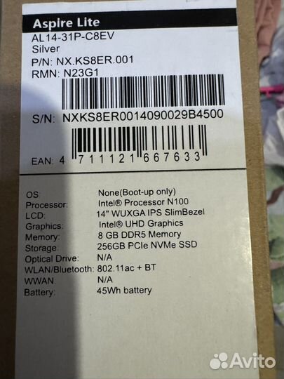 Ноутбук Acer Aspire Lite 14