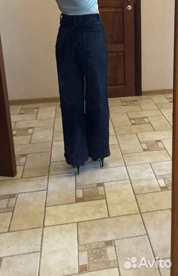 Джинсы черные широкие XS
