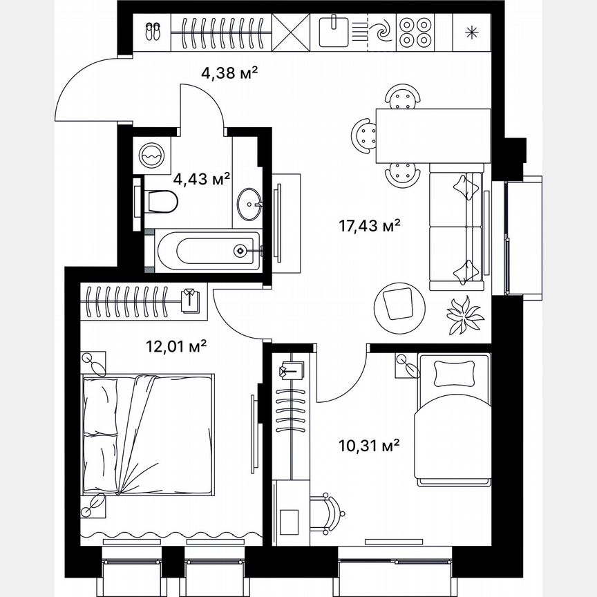 2-к. квартира, 48,6 м², 3/5 эт.