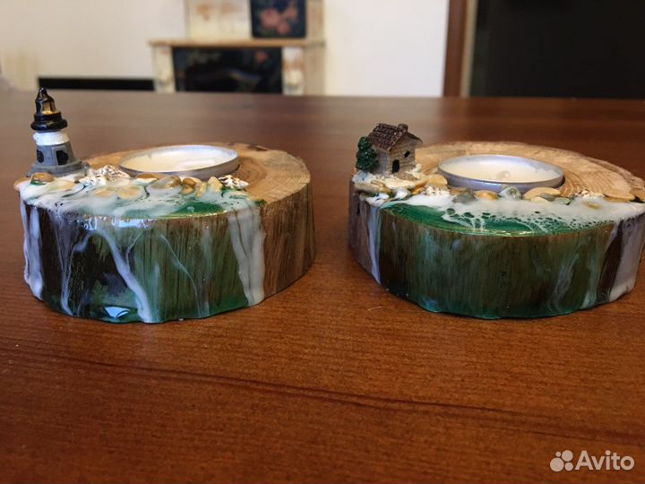 Подсвечник дерево.Эпоксидная смола. Подарок. Свеча