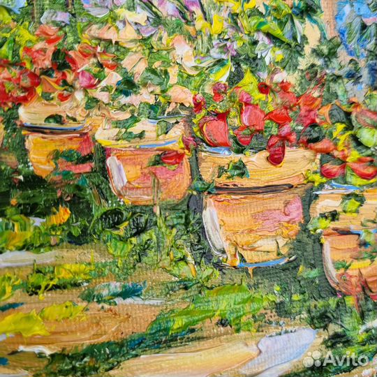 Картина маслом Прованс пейзаж цветы дом миниатюра