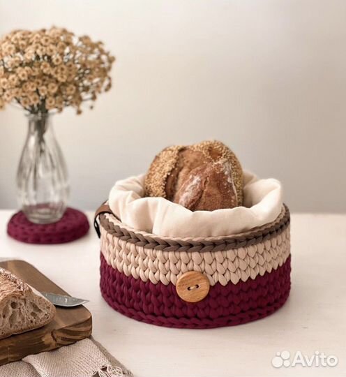 Трикотажные вязаные корзинки ручной работы