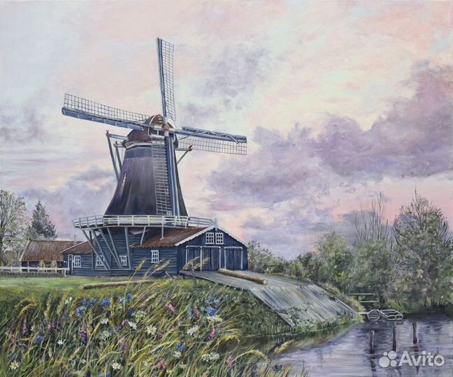 Картина маслом Мельница