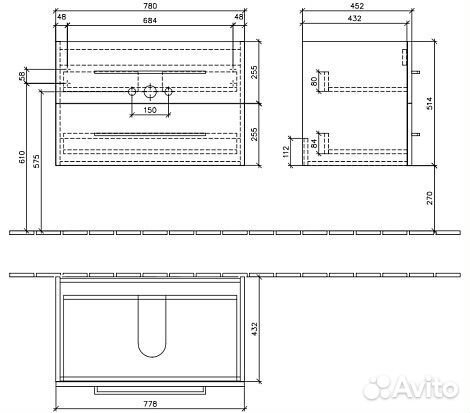 Тумба под раковину Villeroy&Boch Avento 760mm