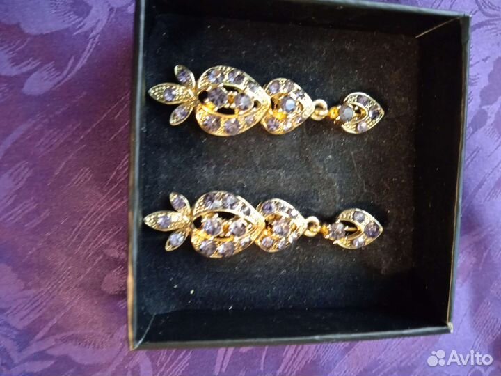 Серьги с аметистами, сиреневые с золотом