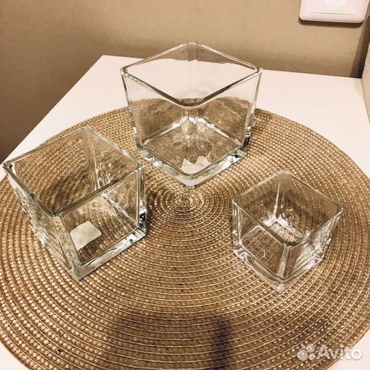 Набор Ваз из 3шт, вазы кубики 6,8,10см подсвечники