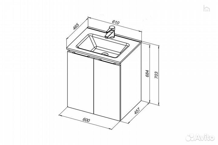 Тумба под раковину для ванной 60 (2 дверцы) Алвита