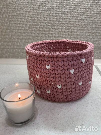 Вязаные корзинки для интерьера из трикотажки