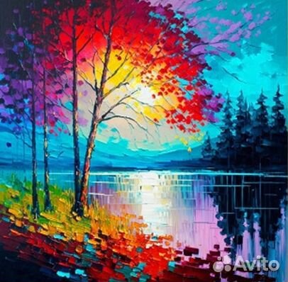 Яркая картина маслом красочный пейзаж Примерка