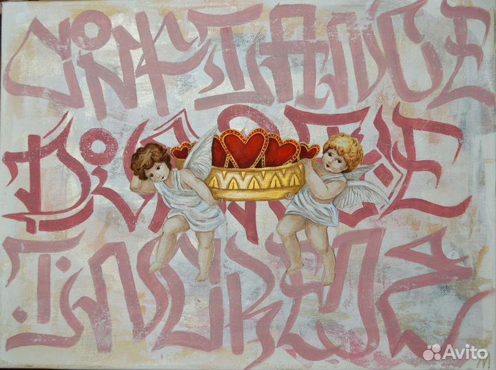 Картина акрилом на холсте ангелочки