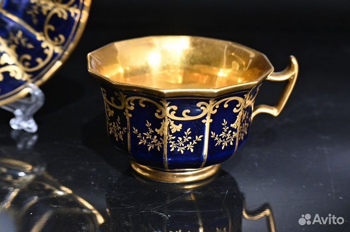 Чайная пара кобальт/ золото. Старый Париж. Франция