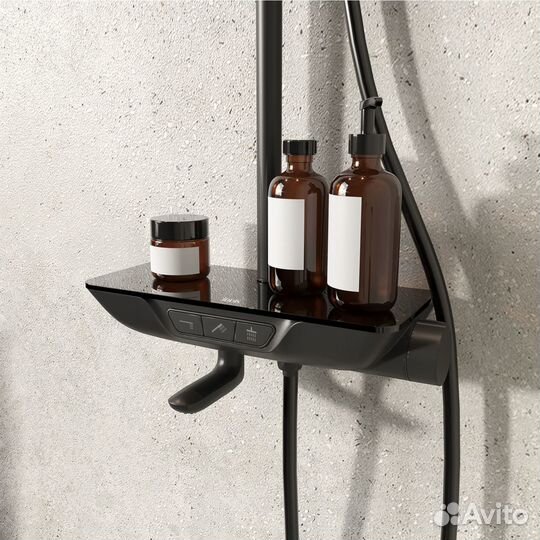 Смеситель для ванны с верхним душем, черный матовы