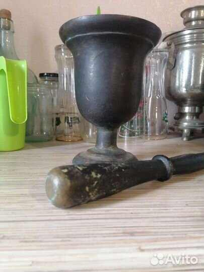 Антиквариат ступка с пестиком бронза