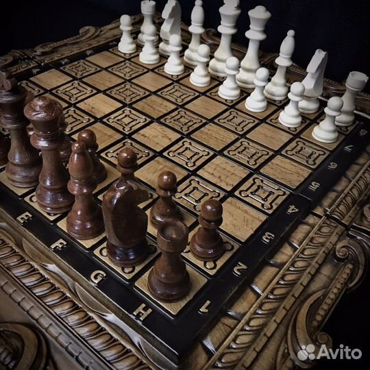 Резные шахматы нарды 2в1 (Бук, 58х58 см)